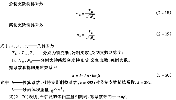 紗線加捻指標及其計算-捻幅和捻系數(shù)