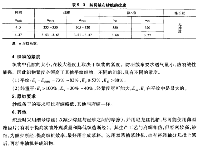 防羽絨布基本特征和設(shè)計